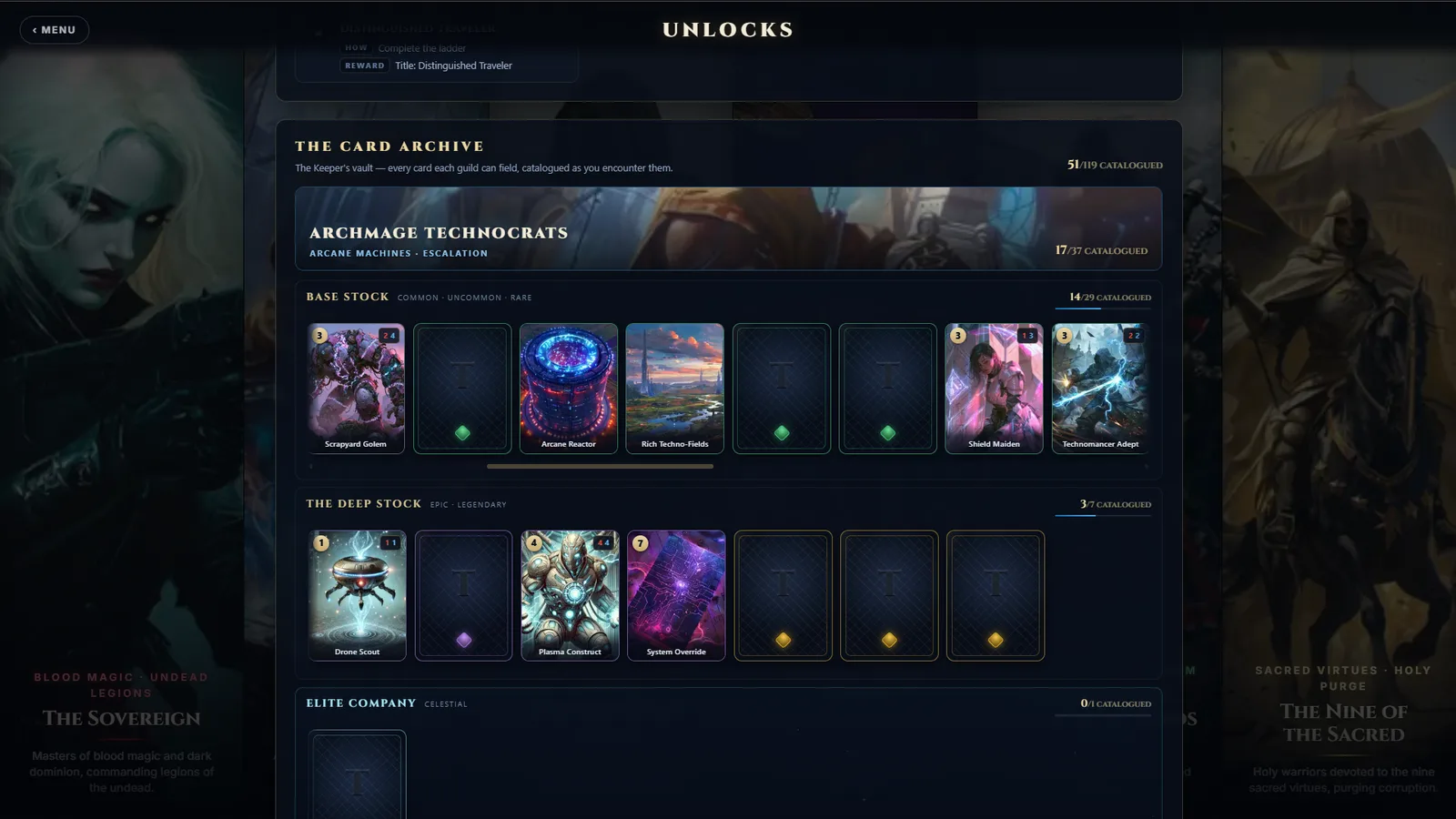 The Card Archive — collection progress on the Unlocks screen